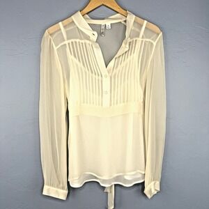 Baggage Sheer Blouse Womens Size M Cream Pintuck Chiffon Artsy Flowy Office Chic